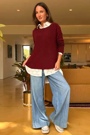 Made in Italy Conrad Body Skim Knit Jumper Burgundy